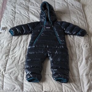 Patagonia Infant Black and Teal Puffer Suit